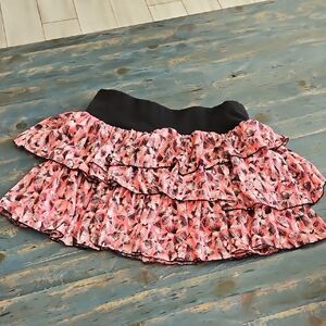 Floral Ruffle Mini Skirt with Black Waistband